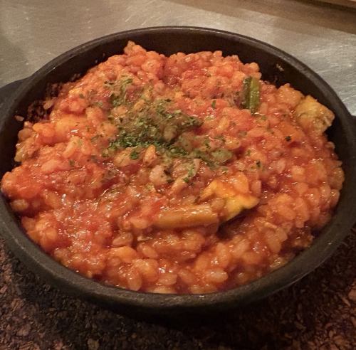 Tomato cream risotto with Noto beef and Noto pork
