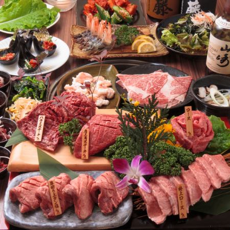 [Carefully selected plan] 15 items in total. Enjoy rare parts of Japanese black beef steak, grilled shabu, etc.! All-you-can-drink included for 3 people ~