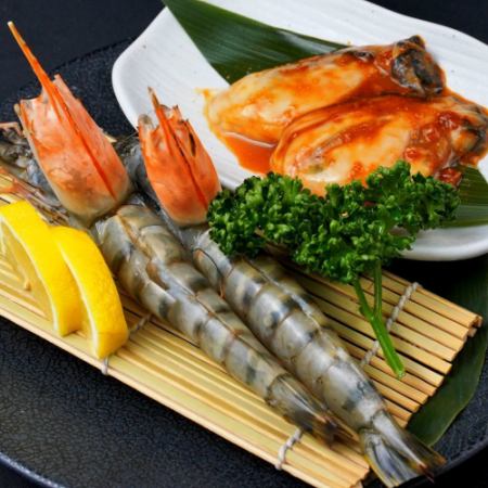 海老と牡蠣の盛り合わせ