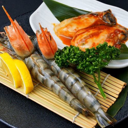 海老と牡蠣の盛り合わせ