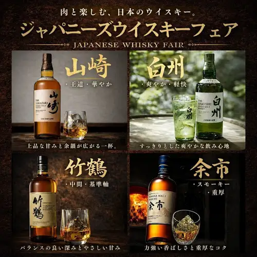 享用日本威士忌搭配肉類。