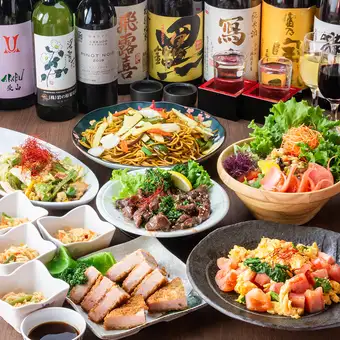 3H飲放｜九州地鶏の塩ちゃんこ鍋と九州地鶏のタタキ、極上刺身など全8品『味鶏コース』3,500円