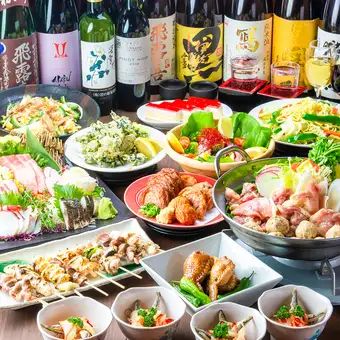 3H飲放｜九州地鶏と三元豚の贅沢しゃぶしゃぶや本マグロの刺身など全11品『虹鶏コース』6,000円