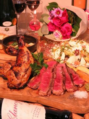 【宴會滿足的No.1鵝享受套餐（僅限食物）】包括肉盤在內的6道菜，3500日元