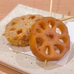 2 deep-fried lotus root skewers
