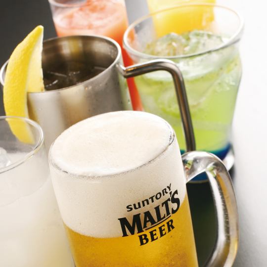 每日都有!上午11:30至下午6:00,Premium Malts生啤酒僅售320日元,所有飲品半價!瓶裝燒酒也有販售!