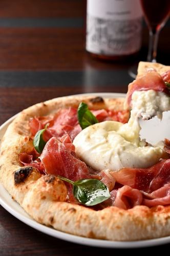 Pizza baked in an authentic stone oven