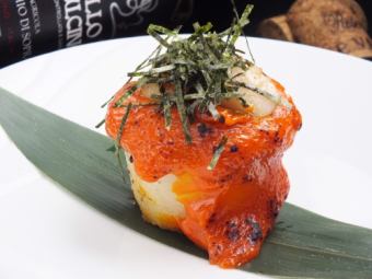 山芋とホタテ貝のウニ焼き