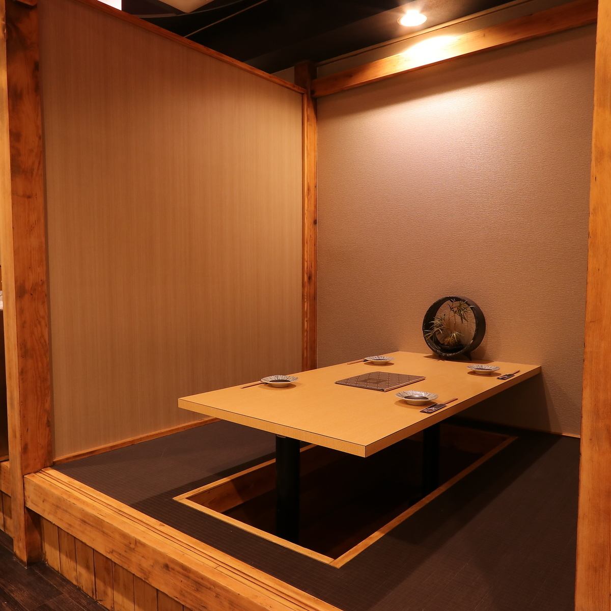 The interior of the store has a calm atmosphere with sunken kotatsu seating.