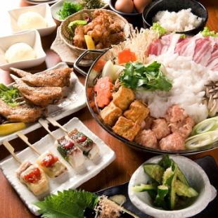 Banquet!! Total 6 dishes with 2 types of skewers [Kushiya's six black and white pork sleet hot pot course] 3980 yen★*2 hours all-you-can-drink included!!