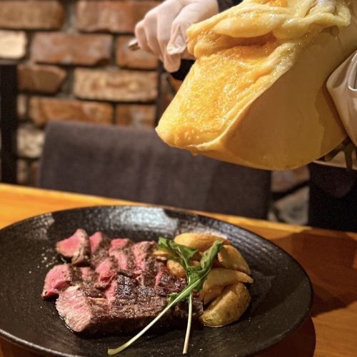 Beef loin steak with raclette cheese