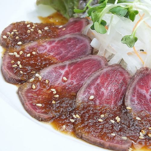 Wagyu beef rare steak Tataki style