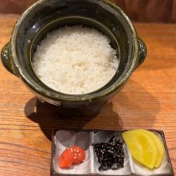 土鍋で炊いた銀シャリとお供(お出汁付) 一合