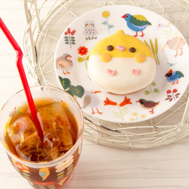 再販★朝空の鳥×カフェオレストライプ★ ハンドメイド　リバーシブル　スタイ ことりカフェ 上野本店【公式】