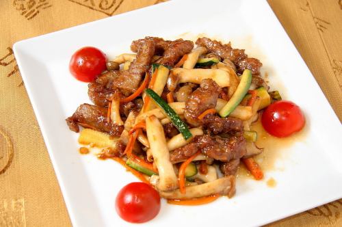 Beef and mushroom oyster sauce lunch