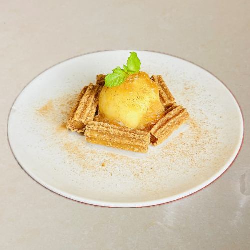 Crispy cinnamon churros and apple sorbet