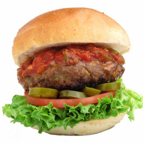100% beef! Salsa jalapeno burger