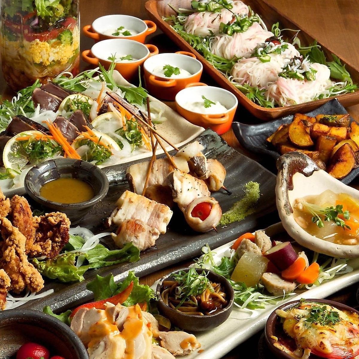 【무료 음료 포함】 신선한 야채와 계절의 미각을 만끽! 간편 코스 4000 엔