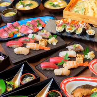 生本鮪入り鮨と銀タラ煮付けを味わう【土風炉コース】飲み放題付き 7000円(税込)