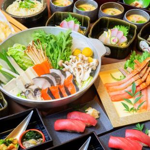 蟹しゃぶ海鮮鍋と生本鮪握り【贅沢鍋コース】飲み放題付き 7000円(税込)