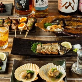 All-new authentic robata course (2 hours) 8,800 yen (tax included) All-you-can-drink 10 dishes for 4 people + 1,650 yen (tax included) All-you-can-drink local sake