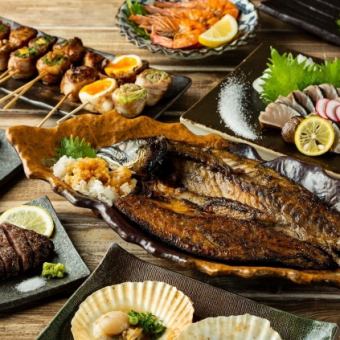 Premium Robata Course (2 hours) 10,000 yen (tax included) All-you-can-drink 12 dishes +1,650 yen (tax included) for 4 or more people All-you-can-drink local sake