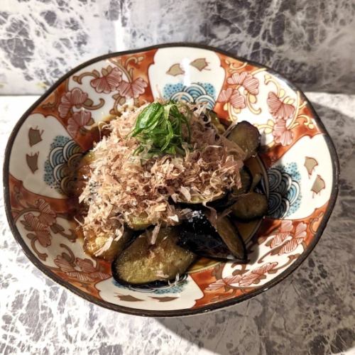 Fried eggplant with bonito flakes and ponzu sauce