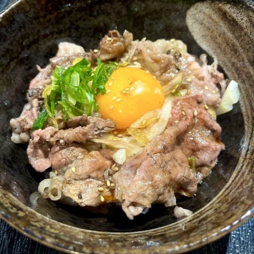 Charcoal-grilled Wagyu beef bowl with egg yolk