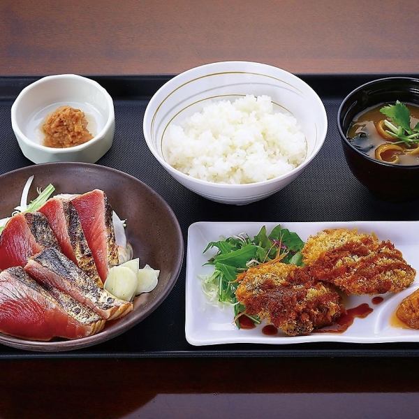 "Tataki bonito" and "Whale cutlet" set meal