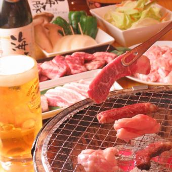4,000 yen with 8 dishes + 90 minutes [all-you-can-drink] of hormones and yakiniku!
