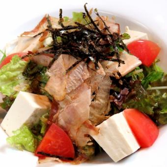 Japanese-style salad with tofu and dried bonito