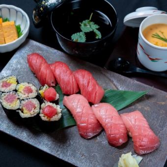 仅限周一至周五午餐 美味！什锦蓝鳍金枪鱼握寿司 1500 日元 - 附红汤和小菜 -