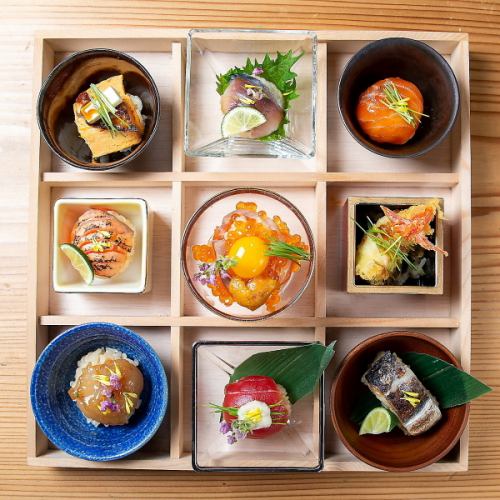 Lunch only: 9 kinds of Temari (Sushi Treasure Box of Seafood) - 1,980 yen