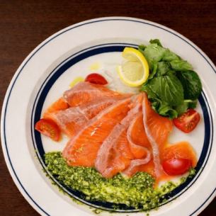Raw Salmon Carpaccio with Basil and Lemon