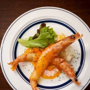 Deep fried shrimp kadaif with chili mayonnaise