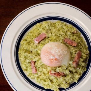 Genovese Risotto with a Soft-boiled Egg
