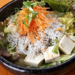 Boiled whitebait and tofu salad with sesame dressing