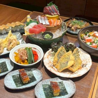 5・6月限定【初夏の宴コース】お造り盛合せ、季節の天ぷら、阿波尾鶏など全8品◆120分飲み放題付