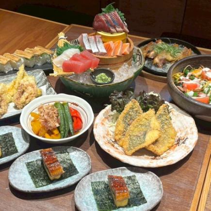 5・6月限定【初夏の宴コース】お造り盛合せ、季節の天ぷら、阿波尾鶏など全8品◆120分飲み放題付