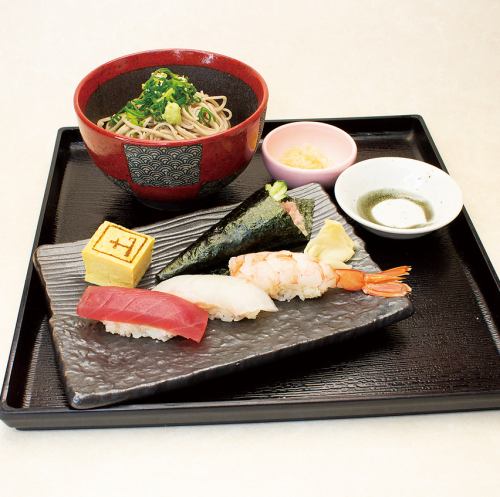 《温/冷》かけ蕎麦(小)と鮨セット