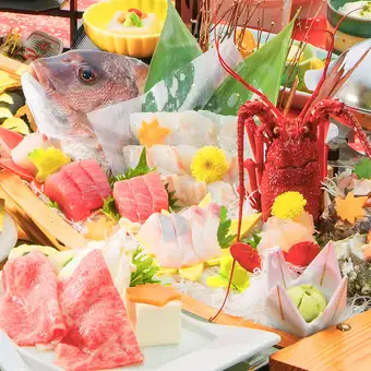 3H飲み放題付◎『海宝絢爛コース』本鮪中落ち珍味や鮪あご焼山菜土鍋御飯含10品 8000円⇒7000円