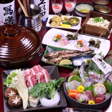 Horse mackerel sashimi and 4 kinds of sashimi, steamed pork, etc. [Luxurious Japanese premium course] 10,000 yen for 7,000 yen