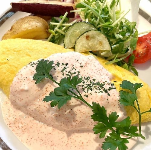 Cheese in omelette with mentaiko cream sauce