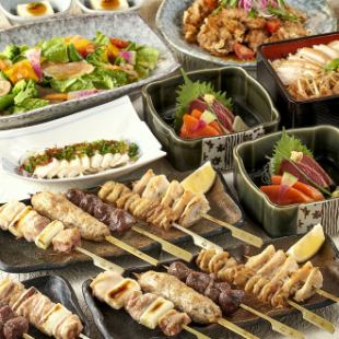 OK on the day! Enjoy yakitori grilled with the most popular Bincho charcoal [charcoal-grilled skewers 5-course course] <7 dishes in total> 5,000 yen including all-you-can-drink