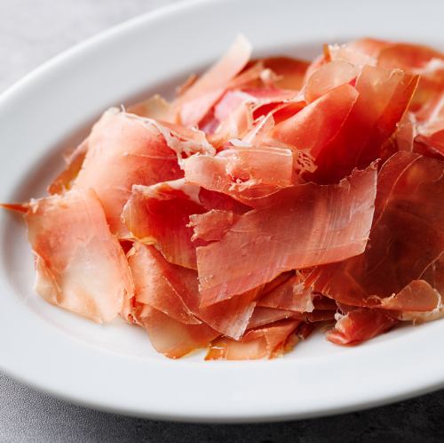 Freshly sliced Spanish ham