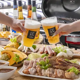 【ビアガーデン】BBQ 肉4種と季節野菜等大満足飲み放題付きコース!