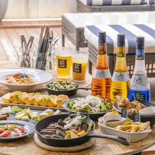 【テラスでBBQビアガーデン】牛ハラミやカルビ＆アヒージョなど大満足全9品+2H[飲み放題]⇒5500円(税込)