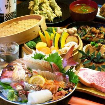 新鲜生鱼片和丰后牛普通套餐120分钟无限畅饮5,000日元