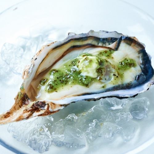 Oyster cocktail with sour cream and basil