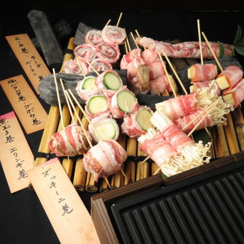 Bake the chicken skin and vegetable skewers with Bincho charcoal ♪